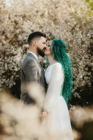 Attractive couple in love on their wedding day.