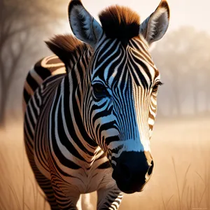 Striped Equine Grazing on Grassy Savanna