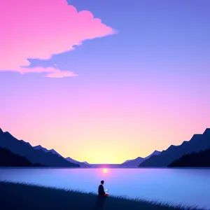 Golden Horizon: Captivating Summer Sunset Over Mountain Range