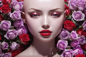 Stylish blond model with sexy makeup and pink flower