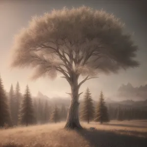 Winter Wonderland: Snowy Tree Landscape Under Sun