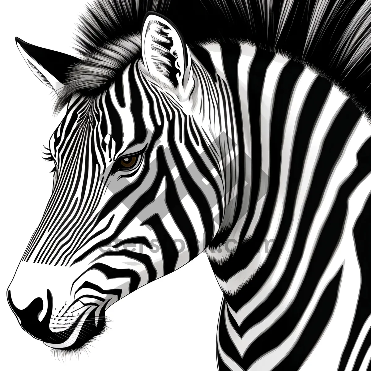 Picture of Striped Zebra Grazing in Wildlife Reserve