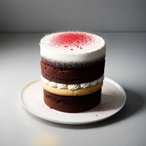 Dessert plate with fresh berry cake and cappuccino