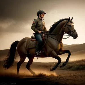 Equestrian Rider on Thoroughbred Horse with Polo Mallet.