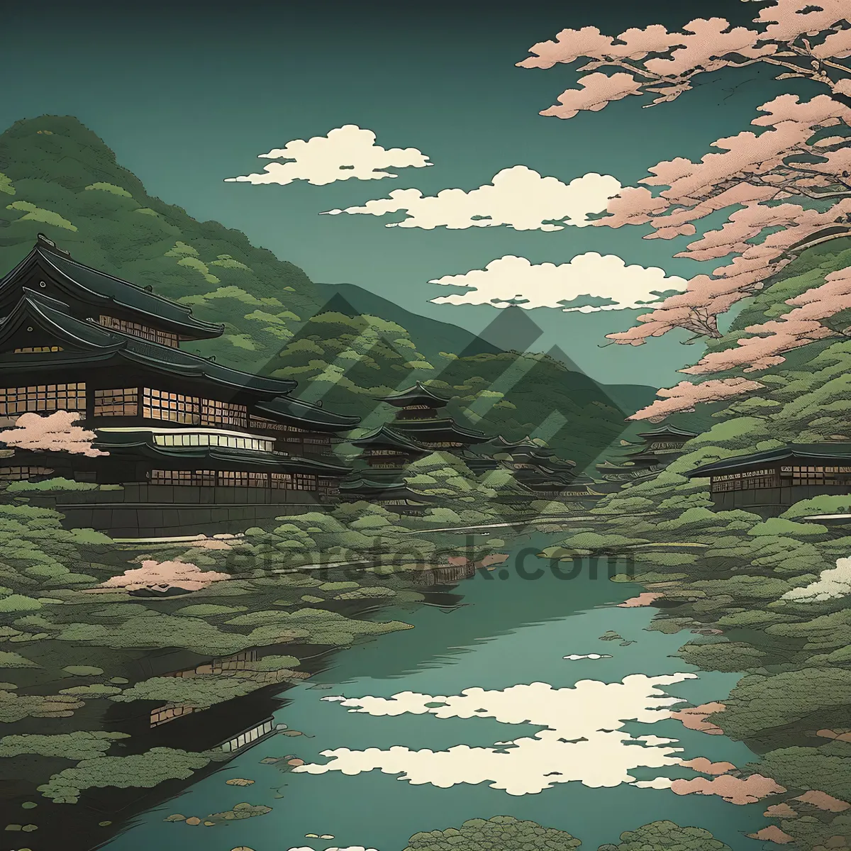 Picture of Sunny Mountain Landscape by the Lake