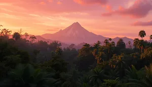 Snowy Mountain Park Landscape with Volcano and Forest