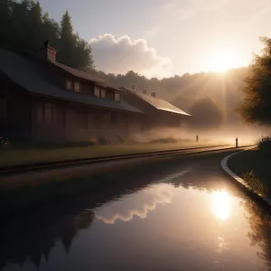 Serene Sunset Reflection over Tranquil Lake