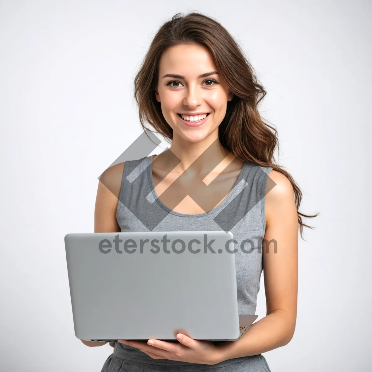 Picture of Attractive brunette professional lady working on laptop