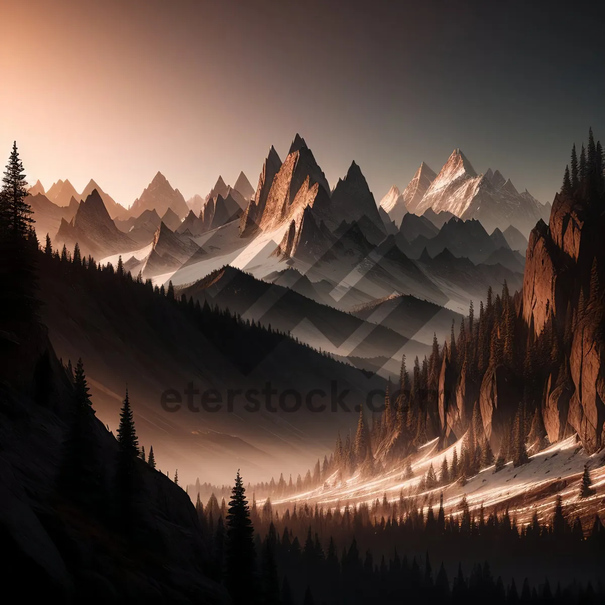 Picture of Snow-capped Alpine Peaks in Majestic Mountain Range