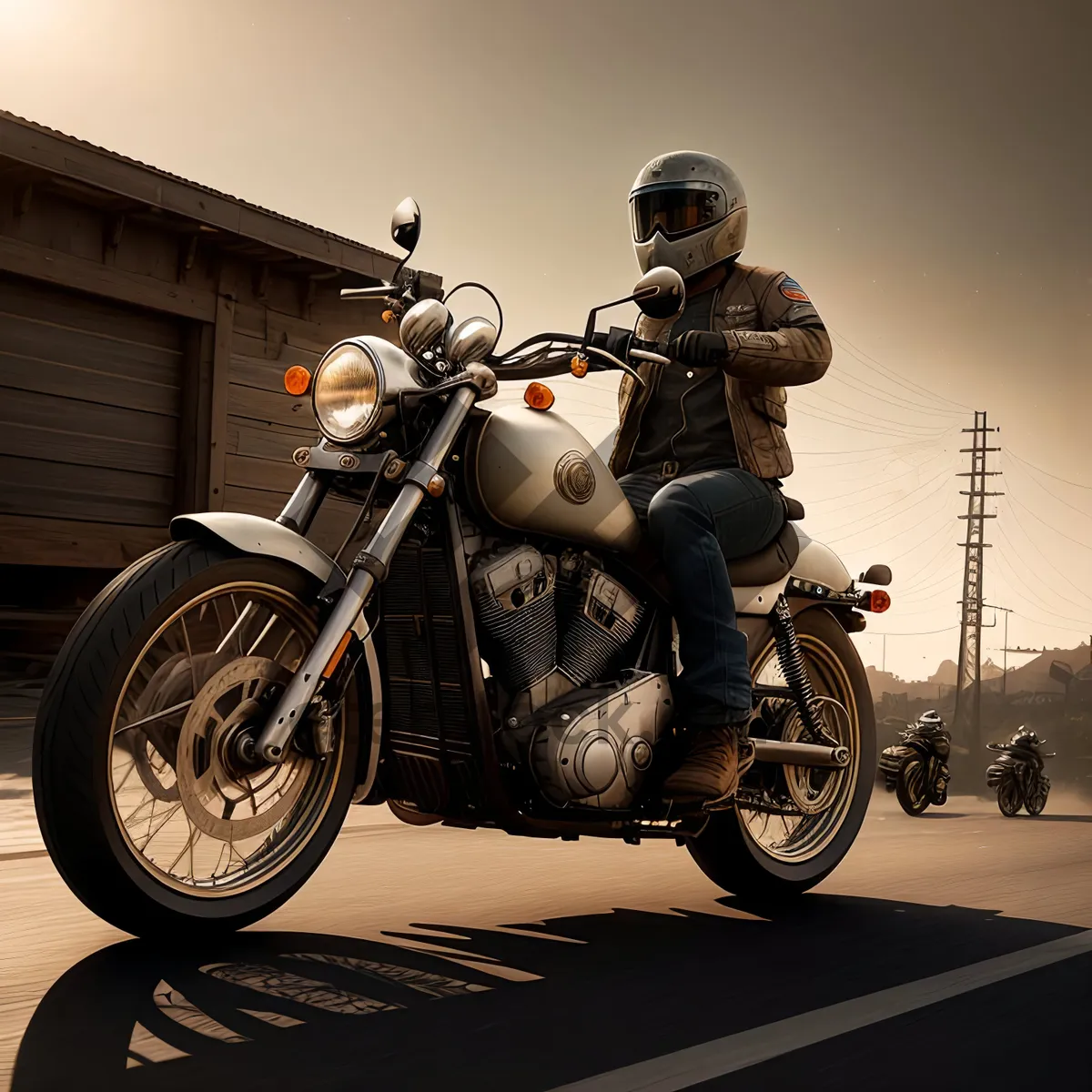 Picture of Speedy Biker on Open Road: Thrilling Motorcycle Ride