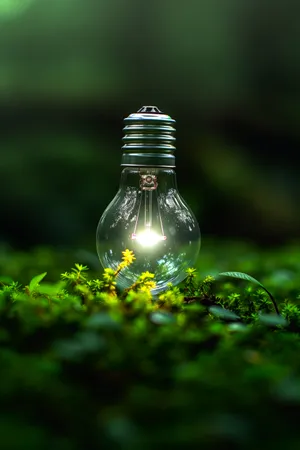 Glass container with electric lamp and drink