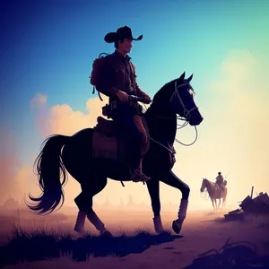 Sunset Cowboy Riding Stallion Silhouette