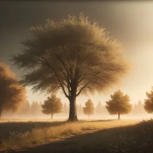 Golden Winter Sunset over Rural Landscape