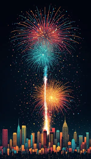 Colorful Firework Display in the Night Sky