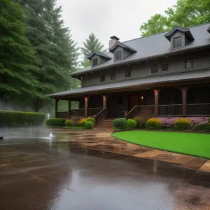 Old Residential Villa Surrounded by Green Landscape and Sky