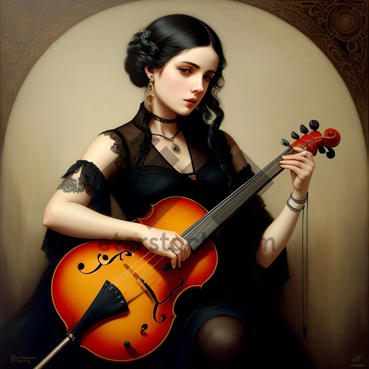 Picture of Dark-haired musician captivating with cello performance