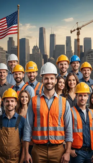 Smiling construction worker on job site with hardhat