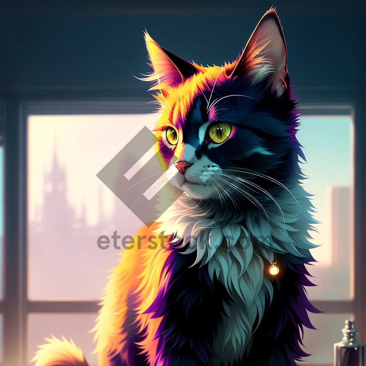 Picture of Fluffy Feline Portrait: Cute Kitty with Feather Boa