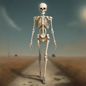 Medical skeleton on tripod with staff crutch