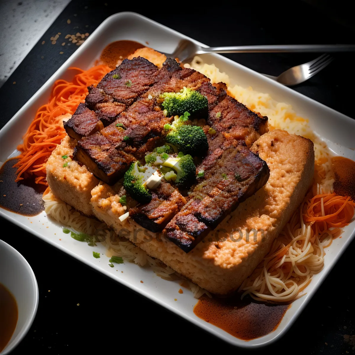 Picture of Gourmet grilled steak with spicy rosemary sauce.