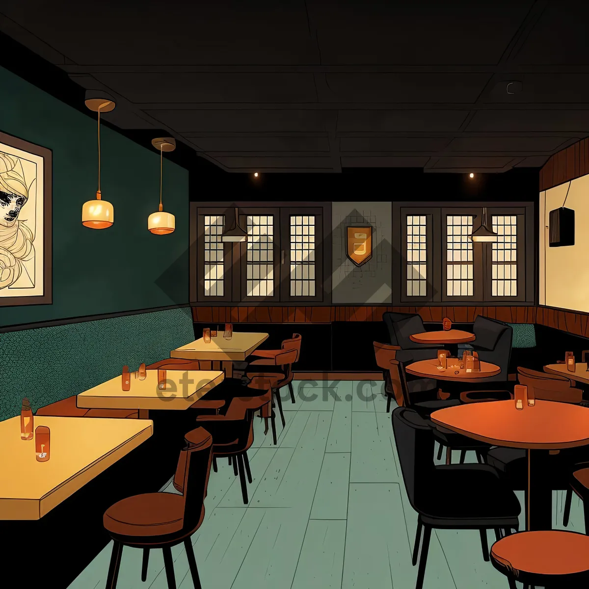 Picture of Modern, stylish restaurant interior with wood and glass features.