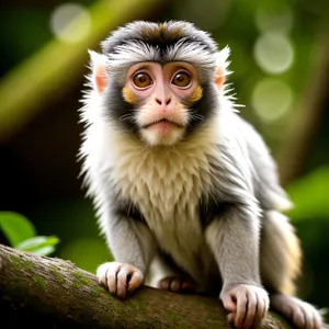 Cute Baby Macaque Hanging from Tree in Jungle