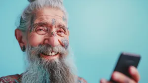 Happy Elderly Man with Gray Hair and Mustache Smiling