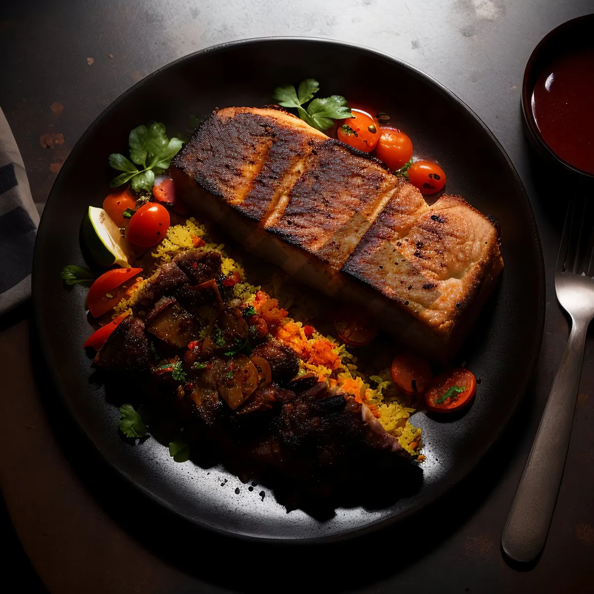 Picture of Delicious Grilled Steak with Fresh Vegetable Salad