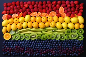 Assorted Fresh Fruits Display at Farmers Market.