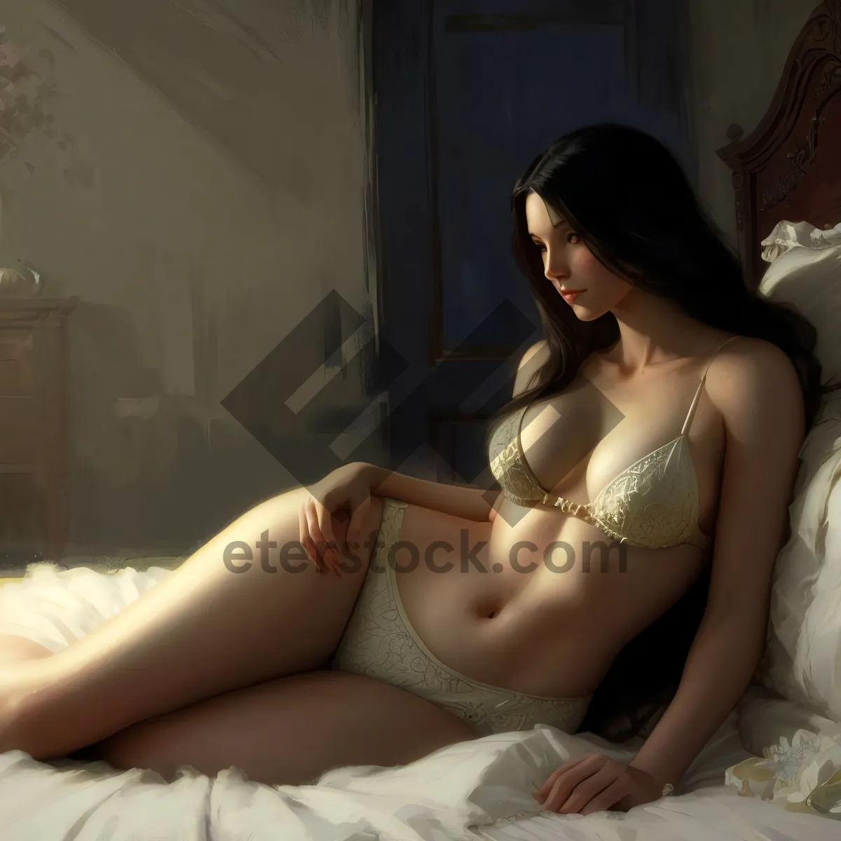 Picture of Sexy model in lingerie lying on sofa