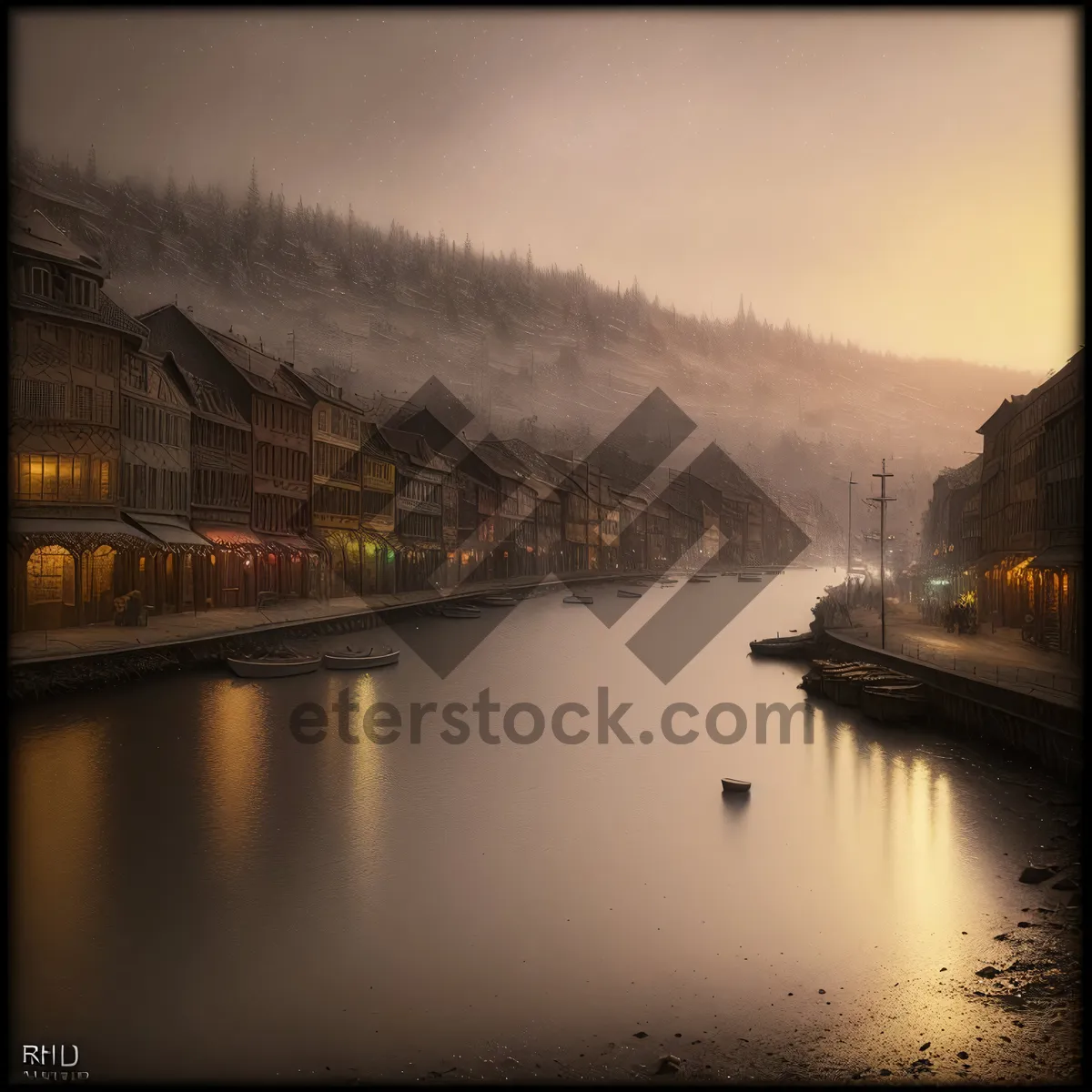 Picture of Cityscape Suspension Bridge Over River