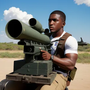 Male Army Engineer with High-Angle Gun