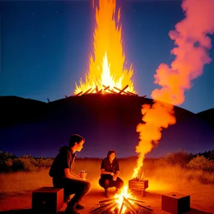 Fiery instrument under celestial sunset sky