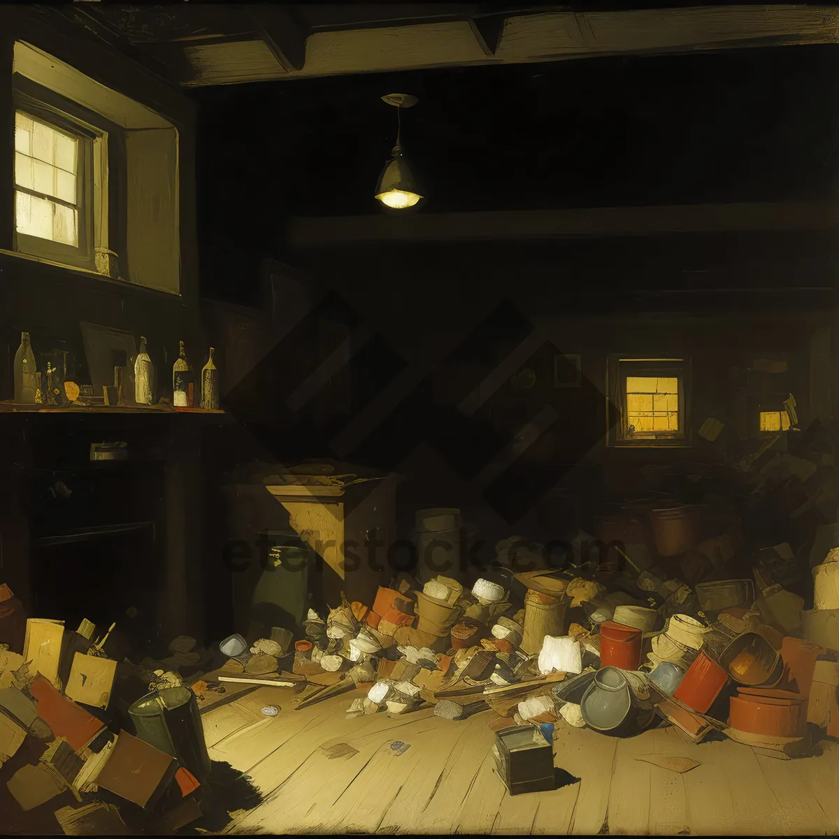 Picture of Modern Restaurant Interior with Stylish Wooden Furniture