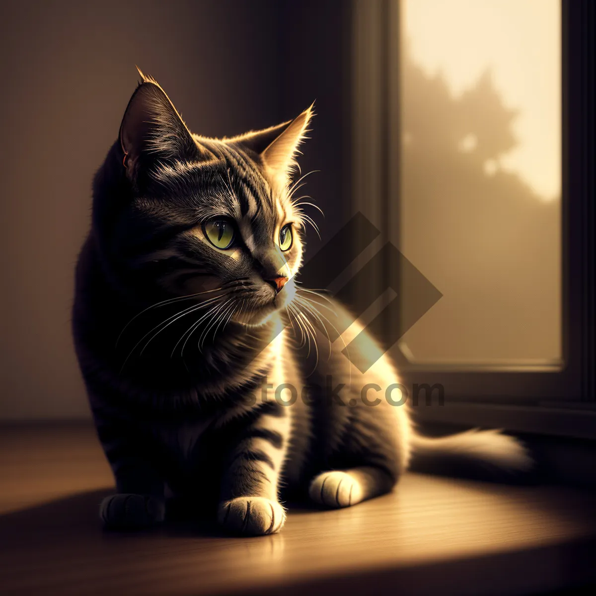 Picture of Furry Friend on Windowsill: Adorable Domestic Cat