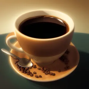 Hot black coffee in ceramic cup on saucer