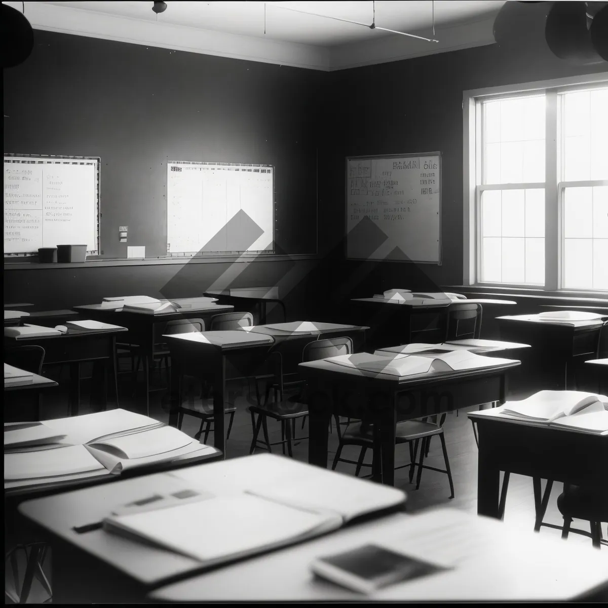 Picture of Modern Classroom with Stylish Wood Table and Chair