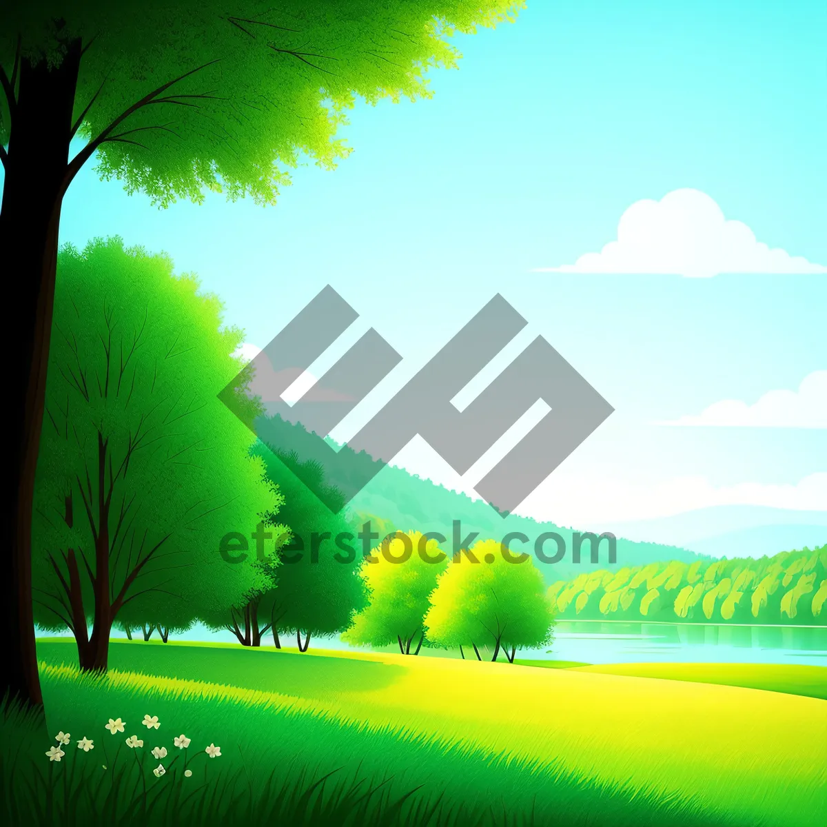 Picture of Bright Summer Meadow Landscape Painting