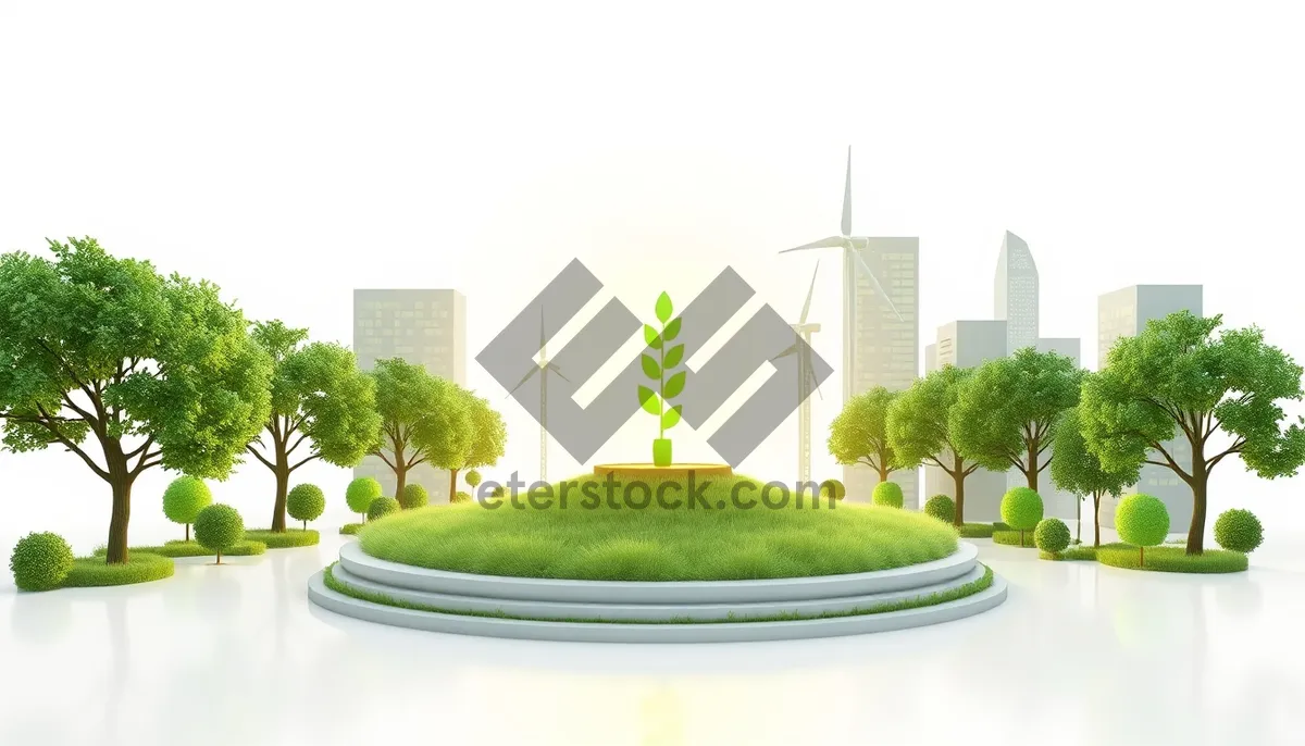 Picture of Serene natural landscape with fountain, trees, and sky
