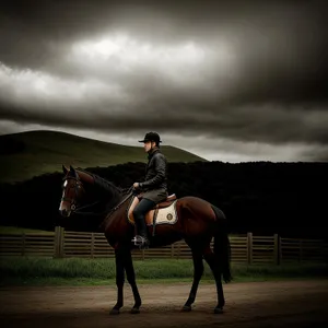 Beautiful Brown Stallion with Bridle and Saddle