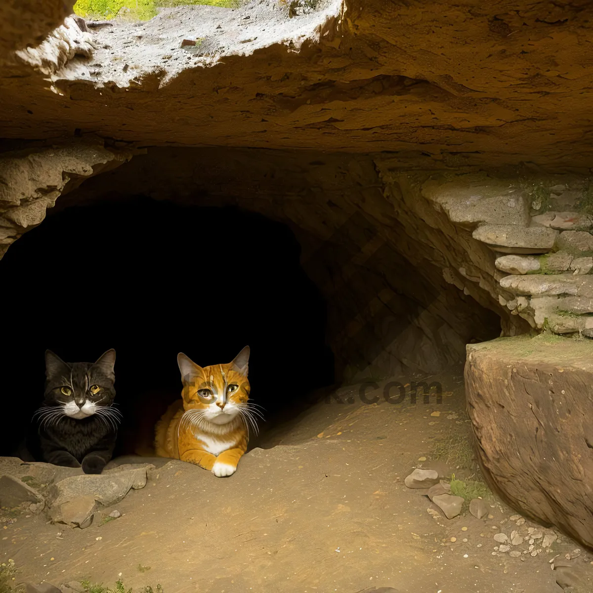 Picture of Majestic Cougars Roaming Rocky Canyon Terrain