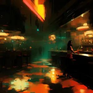 City lights nightlife scene in barroom disco spot.