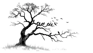 Black tree silhouette design with spring branches tracing.