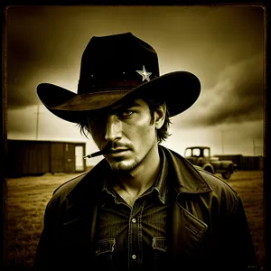 Stylish Cowboy Wearing Black Hat and Western Clothing