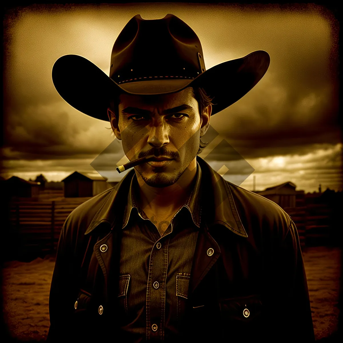 Picture of Happy Cowboy Man with Western Hat