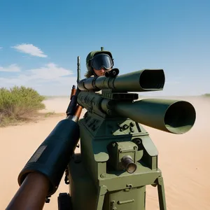 Soldier with High-Angle Gun in Combat