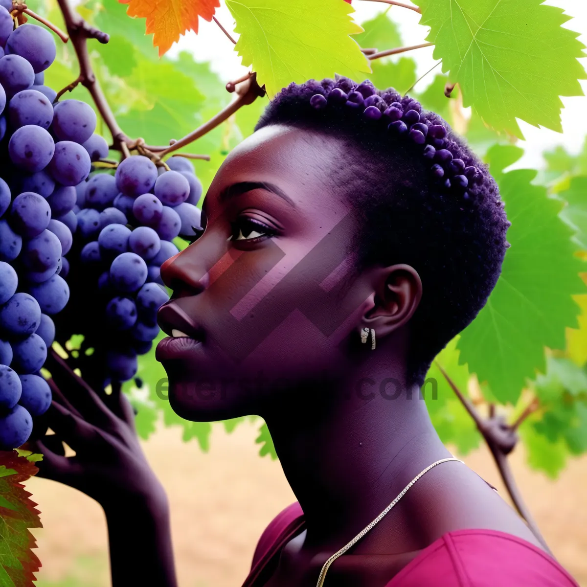 Picture of Vibrant Harvest: Purple grapes on vine.