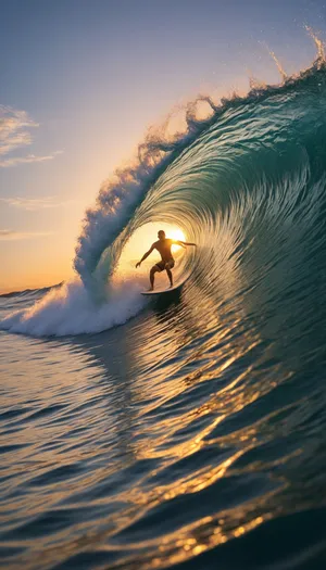 Tropical Sunset Reflection on Ocean Waves