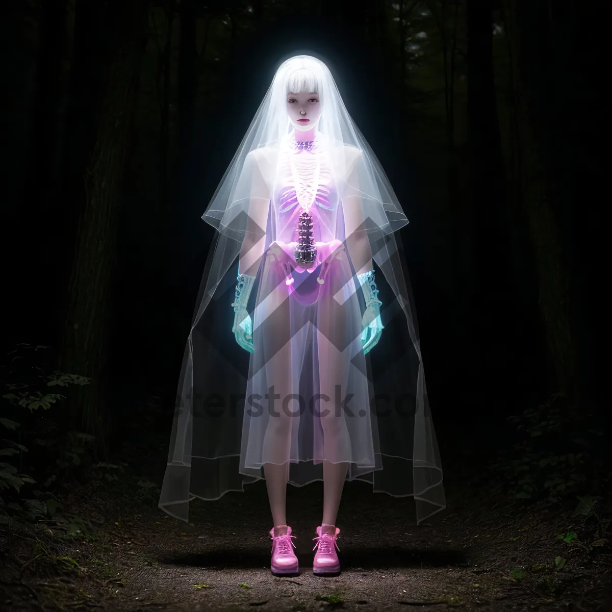 Picture of Protective bridal cloak for wedding ceremony lighted by lampshade.