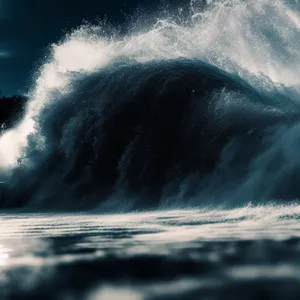 Powerful ocean waves crashing on rocky shore